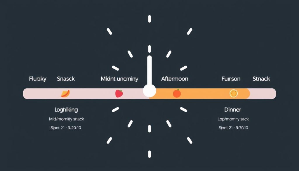 Clock showing optimal meal timing intervals to maintain stable blood sugar and avoid the 'hangry' feeling
