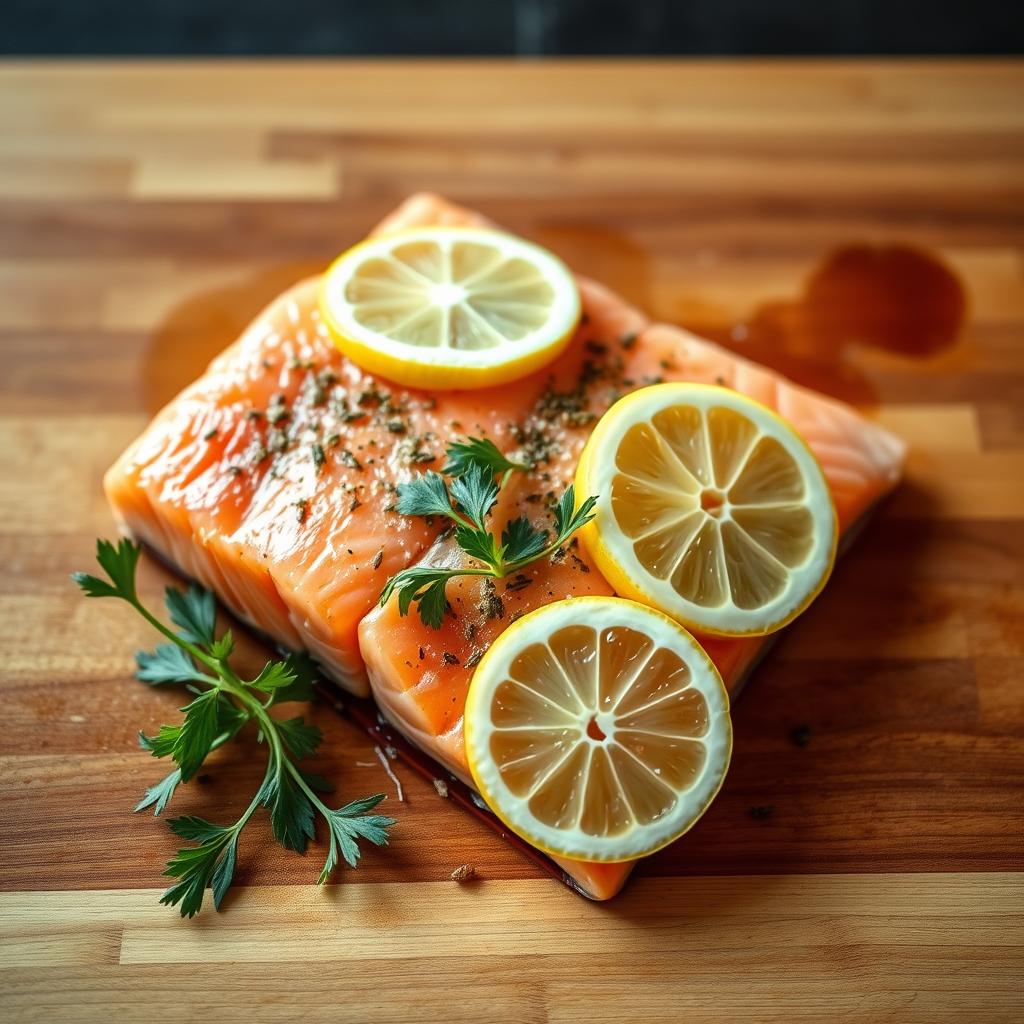 Fresh salmon fillet with lemon and herbs Fresh salmon fillet with lemon and herbs
