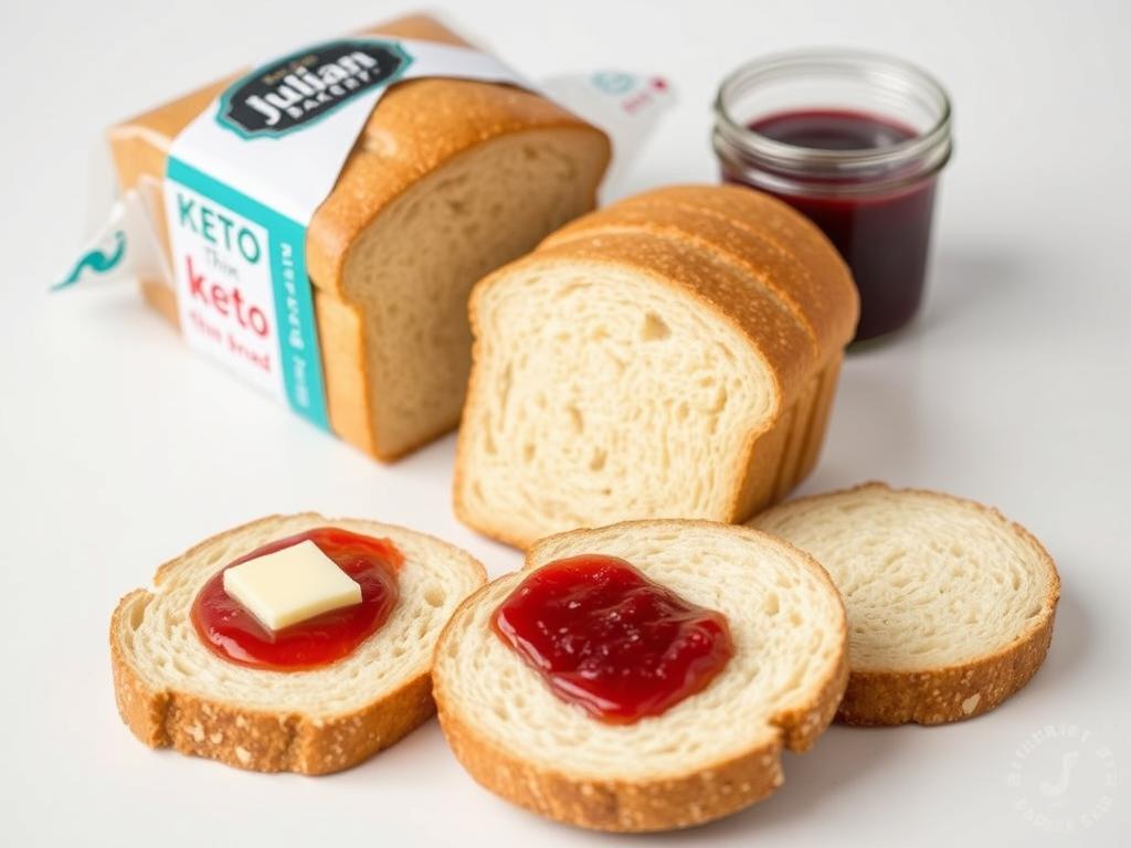 Julian Bakery Keto Thin Bread slices with butter and jam Julian Bakery Keto Thin Bread slices with butter and jam