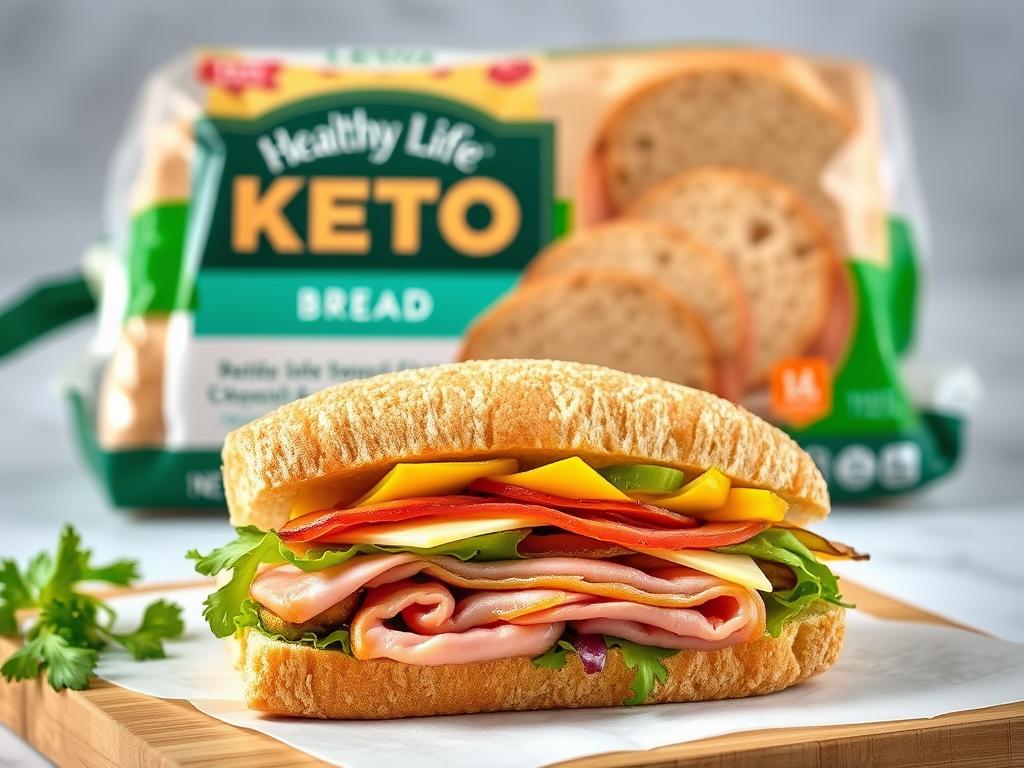 Lewis Bake Shop Healthy Life Keto Bread made into a sandwich Lewis Bake Shop Healthy Life Keto Bread made into a sandwich
