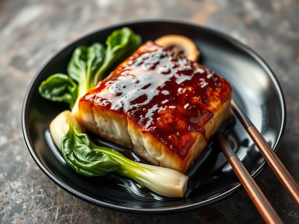 Miso-glazed sablefish with Asian vegetables Miso-glazed sablefish with Asian vegetables
