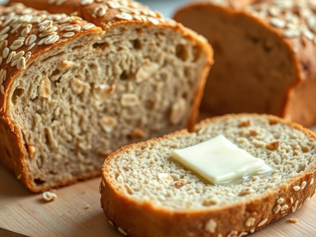 Sliced Sola Sweet Oat low-carb bread with butter melting on a toasted slice Sliced Sola Sweet Oat low-carb bread with butter melting on a toasted slice