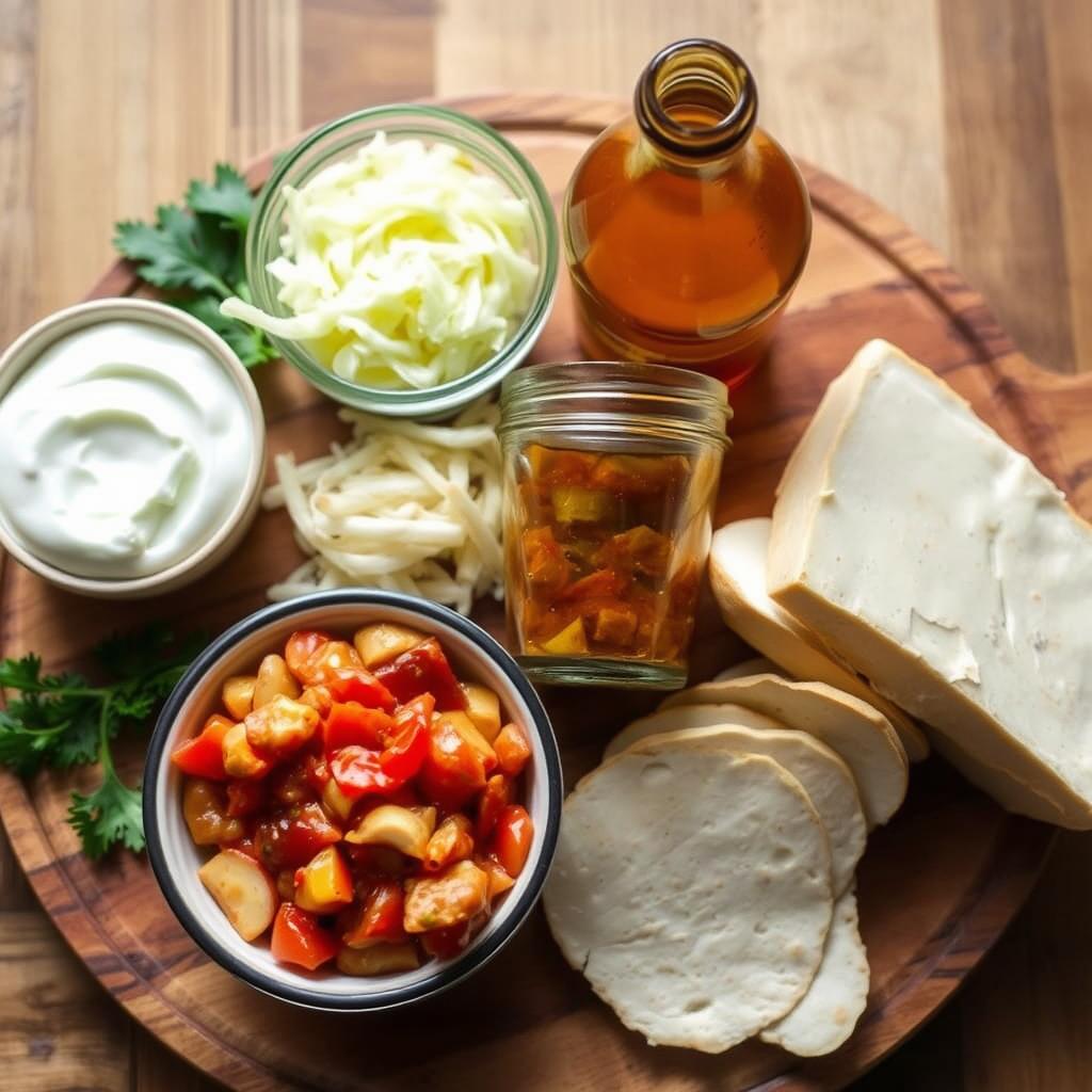 Various fermented foods including yogurt, sauerkraut, and kombucha